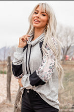 Load image into Gallery viewer, Soft Grey Multi-color Leopard Colorblock Cowlneck Top